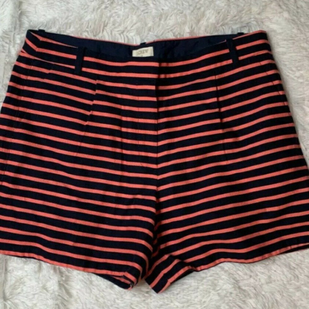J Crew Womens Orange Blue Cotton Stripped Shorts